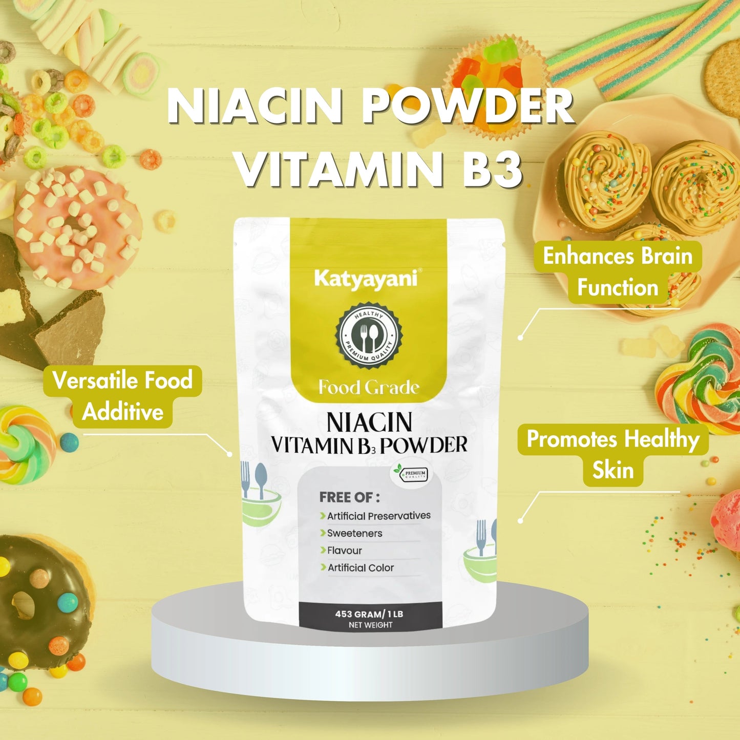 GGV Niacin Powder - Vitamin B3 Supplement 453 gm (1lb)-Food Grade Green Garden Vibes Grades