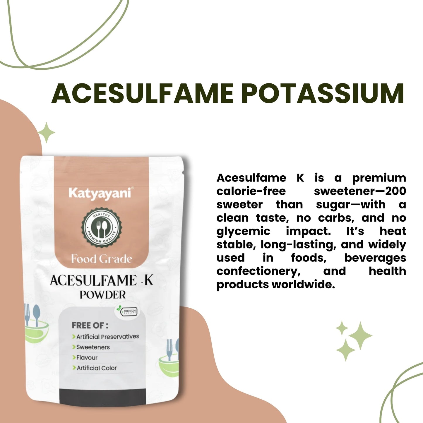 katyayani GGV Acesulfame Potassium Food grade 340gm (12oz) |Sugar-Free Sweetener for Cooking & Drinks Green Garden Vibes Grades