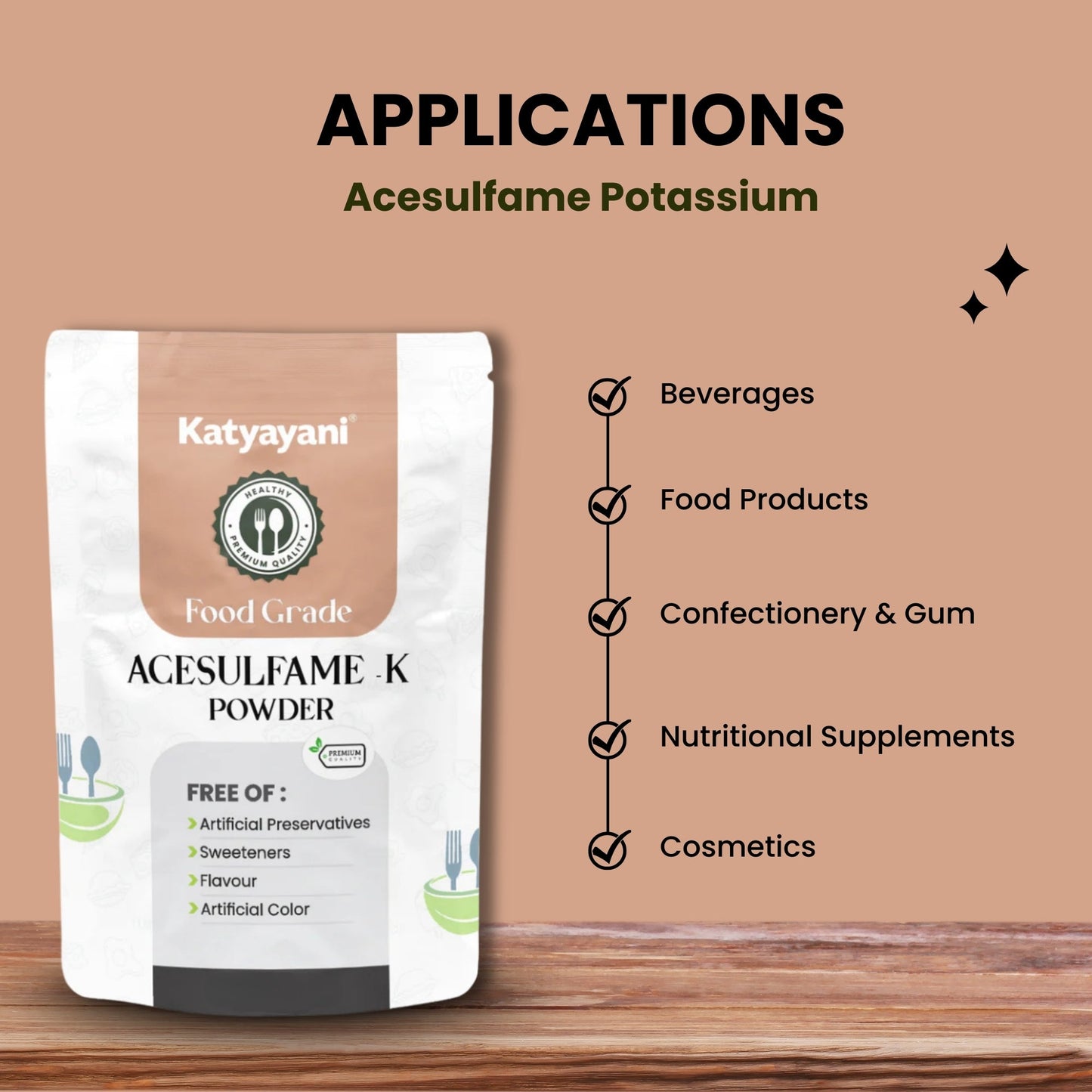 katyayani GGV Acesulfame Potassium Food grade 340gm (12oz) |Sugar-Free Sweetener for Cooking & Drinks Green Garden Vibes Grades