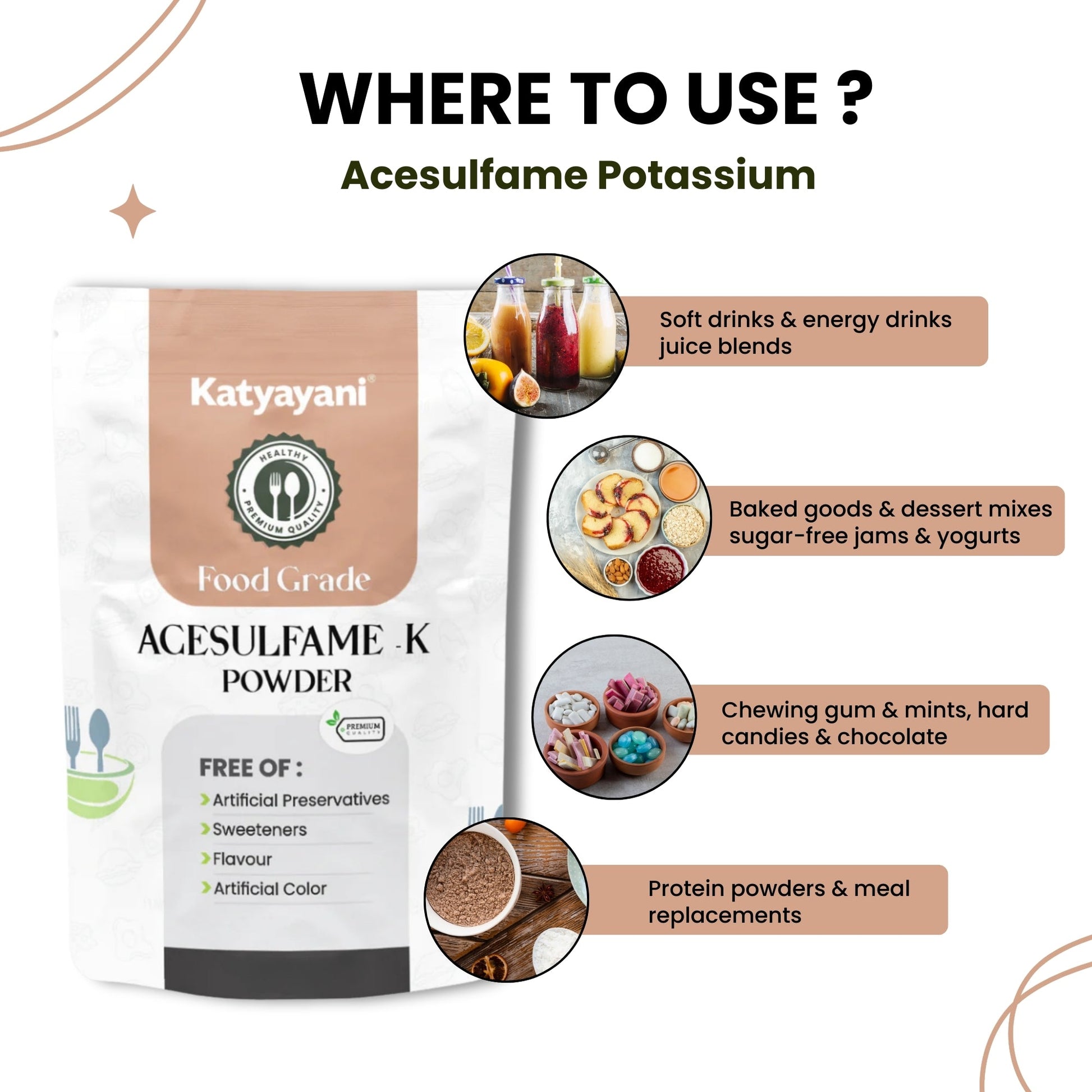 katyayani GGV Acesulfame Potassium Food grade 340gm (12oz) |Sugar-Free Sweetener for Cooking & Drinks Green Garden Vibes Grades