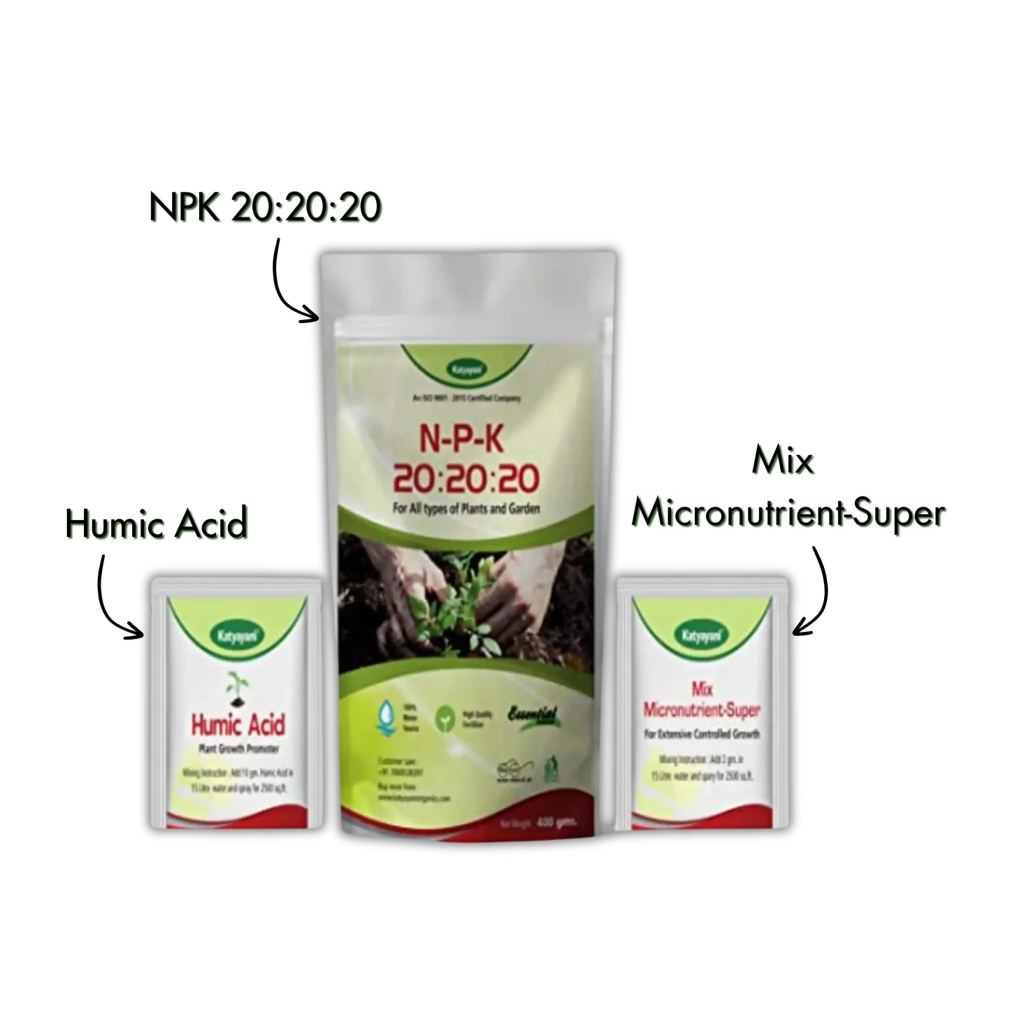 NPK 20 20 20 Fertilizer, Mix Micronutrients & Organic Humic Acid - 2 Sample Packs